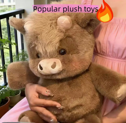 Lavish Running Highland Cow Plushie/BROWN